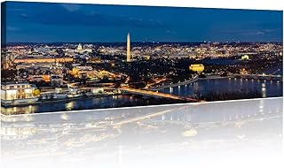 Wall Decor Beautiful Washington DC City Skyline Wall Art for Living Room American Cityscape Contemporary Home Decor Posters & Prints Stretched and Framed Ready to Hang 12x46 inch x1
