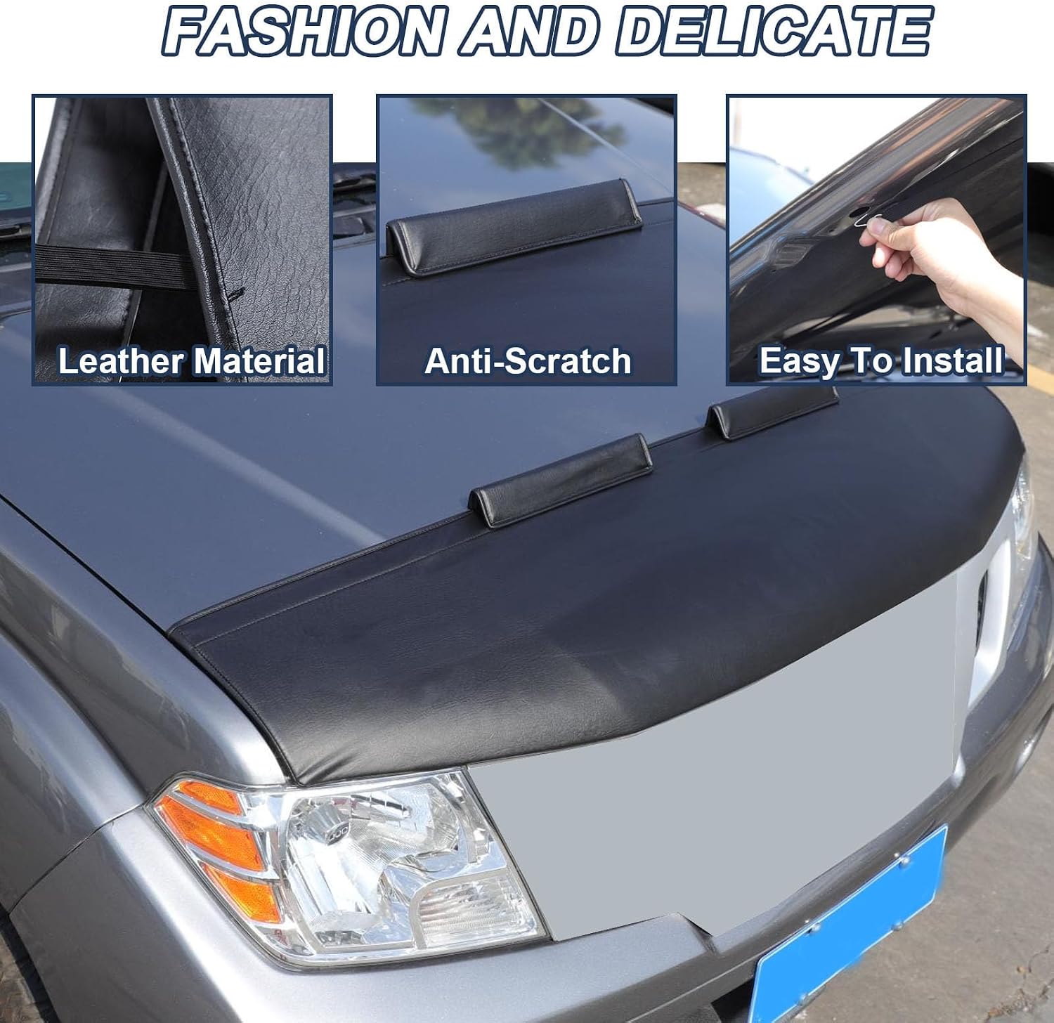 Front Hood Shield Cover Compatible with Nissan Frontier 2013-2021,Leather Car Front Hood Protector Cover Exterior Accessories