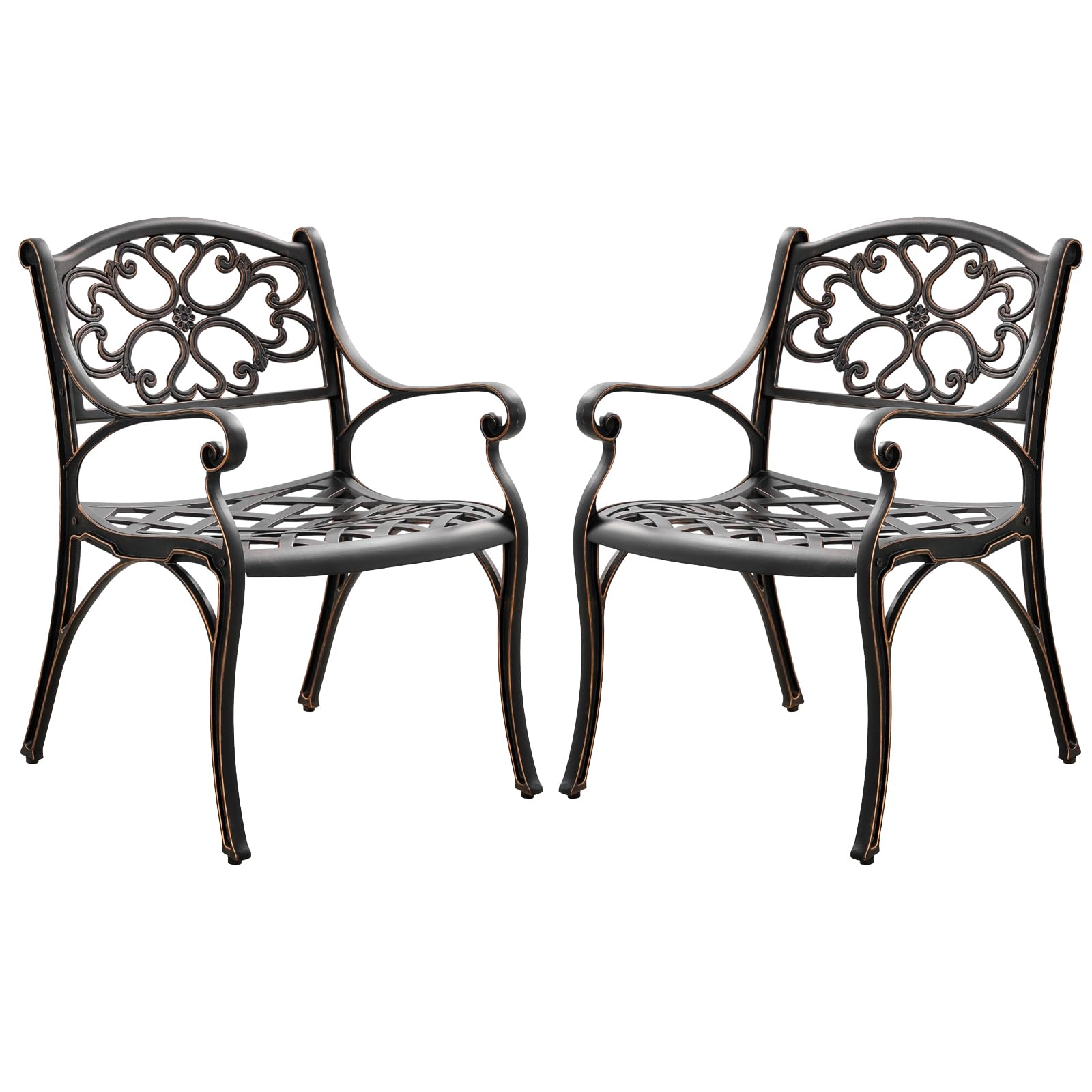 PATIO-IN Aluminum Patio Chairs Set of 2, Metal Outdoor Chairs, Patio Dining Chairs with Armrest, All Weather Bistro Chair w/Adjustable Pads for Garden