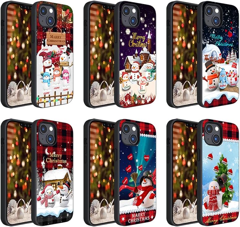 Miniatura 2 de Funda personalizada para teléfono de Navidad, nombre de la familia de muñeco de nieve vs cuadros perfectamente rojos para iPhone 15 14 13 12 11Pro