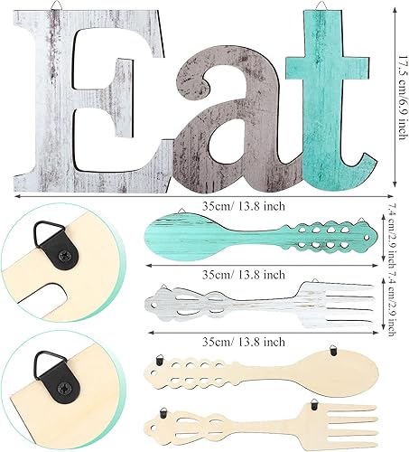 Miniatura 2 de Juego de letreros EAT tenedor y cuchara decoración de pared de madera rústica bonitas letras para comer para cocina y hogar letras decorativas de