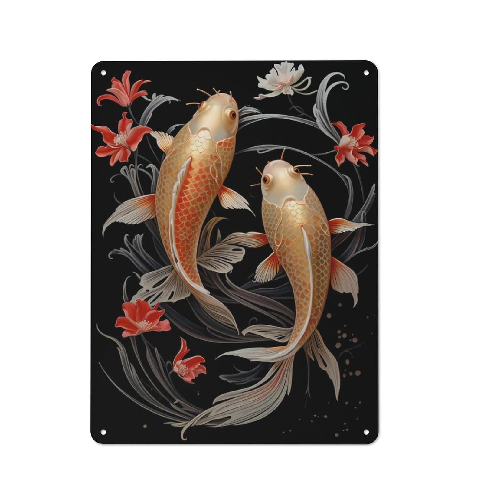 Junmoney Style-9 Casual Aesthetic Koi Fish Japan Garden Room Metal Sign 40X30cm, Porch Wall Decor For Conservatory, Home Bar Or Utility Room