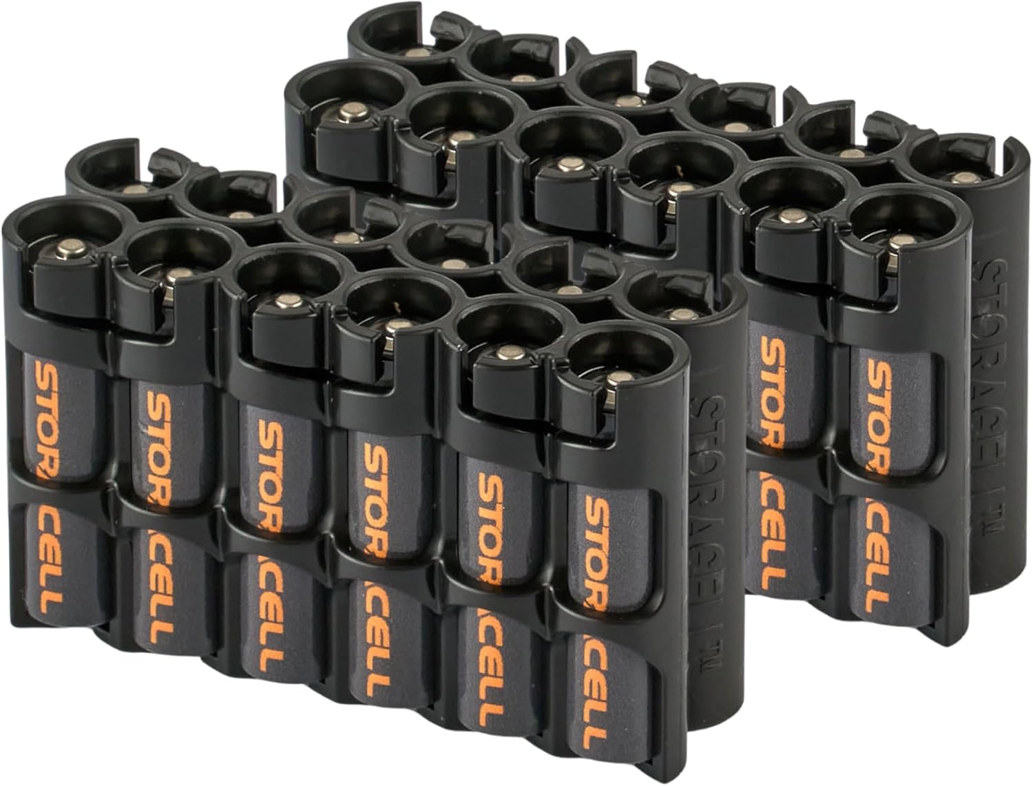 Storacell AAA-12 Battery Caddy Dispenser (2 Pack, Black) - Holds 12 AAA Batteries, Compact One-Hand Dispense, Made in USA