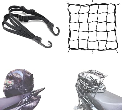 Motorcycle Cargo Net Helmet Rope Luggage Elastic Rope Heavy Duty Bungee Net for Motorbike,Bike,Roof,ATV,Trailer Organizer Retractable Strap Bungee Cord 2-PCS