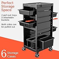 Vista 3 de TASALON Carrito profesional de salón con 4 bandejas y 2 soportes, carrito de estación de salón multiusos, almacenamiento móvil que ahorra espacio