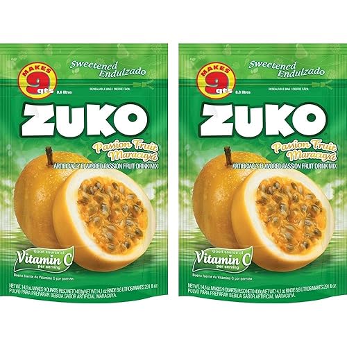 Zuko Bebida instantánea en polvo de maracuyá, paquete familiar, no necesita azúcar, vitamina C, 14.1 onzas (paquete de 2)