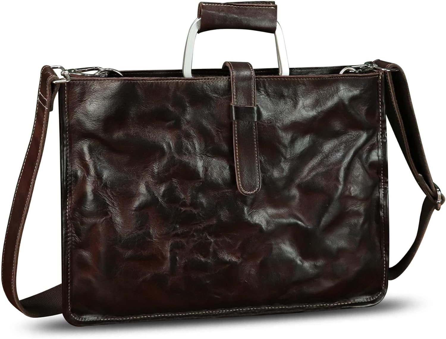 Genuine Leather Slim Briefcase for Men and Women Vintage Crossbody Shoulder Messenger Bag for Business Laptop