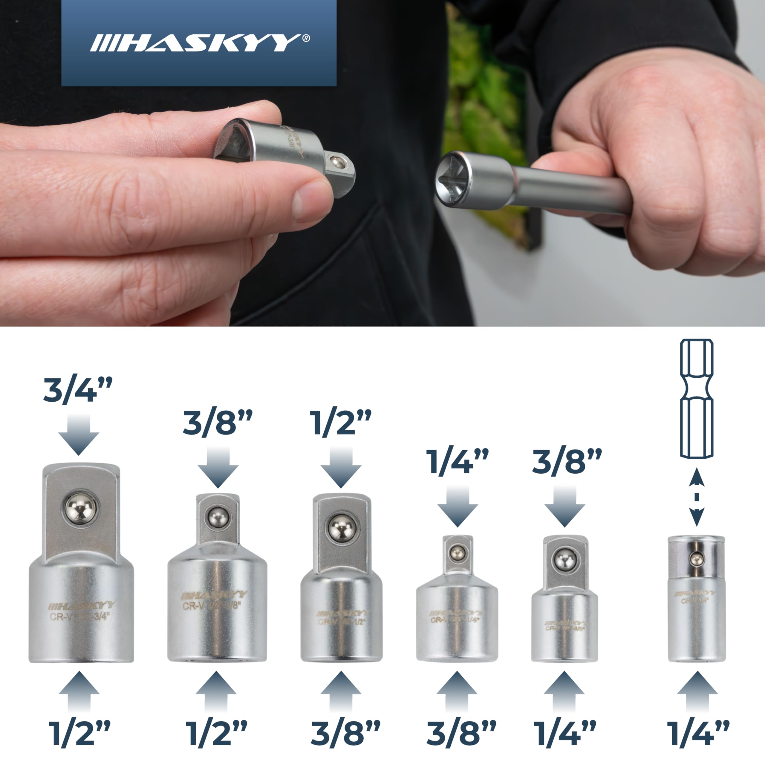 HASKYY Steckschlüssel Stecknuss Verlängerung Satz 1/4 3/8 1/2 Zoll Ratsche Knarren Verlängerung Adapter Kardangelenk Zündkerzen Nuss Set Verbindungsteile für KFZ & Industrie