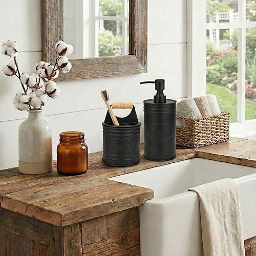 Miniatura 7 de Autumn Alley Juego de accesorios de baño rústicos, dispensador de jabón y soporte para cepillos de dientes, accesorios de baño occidentales,