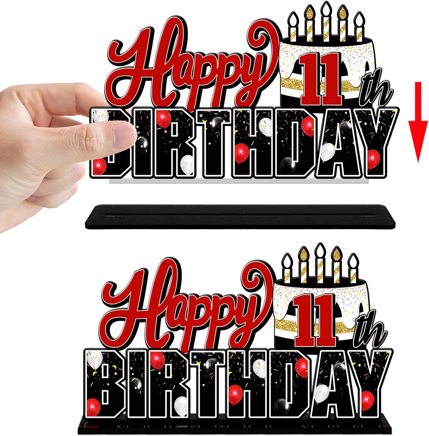 LINGTEER Happy 11th Birthday Red Acrylic Table Topper Centerpieces Set - Cheers to Eleven Years Old Birthday 11th Bday Party Gift Decorations. - Image 3