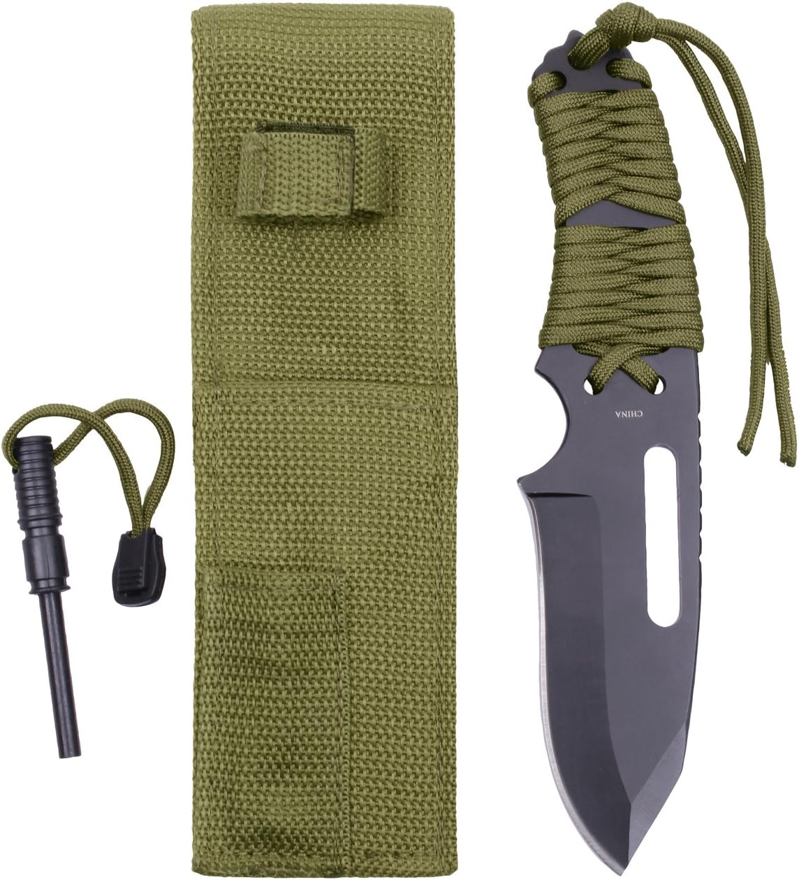 Rothco Large Paracord Knife with Fire Starter, Olive Drab