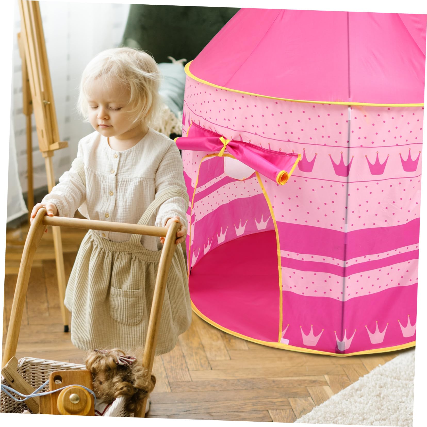 Casetta da Gioco per Bambini Rosa con Porta Arrotolabile | Rifugio Gioco per Ragazza da Esterno, Facile da Trasportare, Adatta a Playroom e Giardino, Pratica da Spostare
