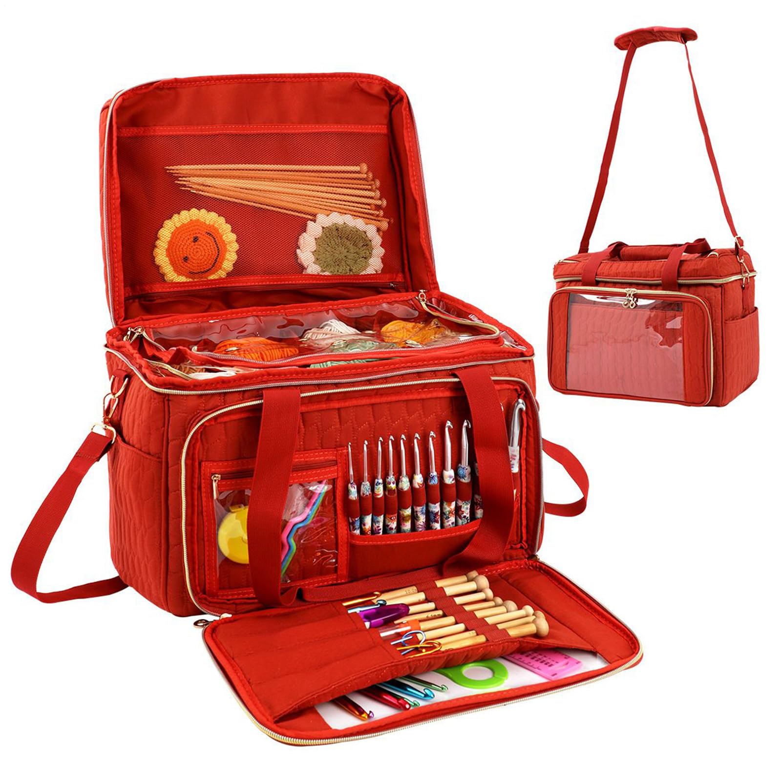 Borsa per Filati Borsa Tote a Tracolla Regolabile e Portatile | Grande Borsa per Maglia e Uncinetto per Donne, Mamme, Appassionate di Fai da Te, Ferri, e Trasferte