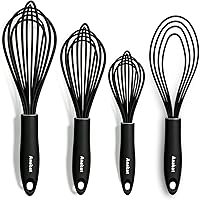 Vista 19 de Anaeat Juego de 4 batidores de cocina de silicona, perfectos para utensilios de cocina antiadherentes, batidora de leche y huevos para batir