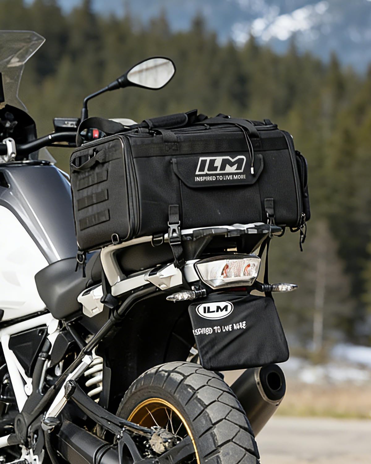 ILM Torba na bagażnik motocyklowy, 50-70 l, bagaż podróżny, bagażnik motocyklowy, plecak z paskiem na ramię i osłoną przeciwdeszczową, model BL02