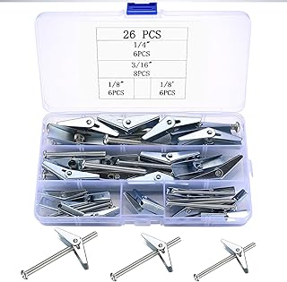Toggle Bolt and Wing Nut Set, 26 Pcs Toggle Drywall Anchors, Hollow Wall Anchors Toggle Bolts and Phillips Screws Assortment Kit for Hanging Shelves Frames on Drywall, 1/8 * 2" 3/16 * 3" 1/4 * 3"
