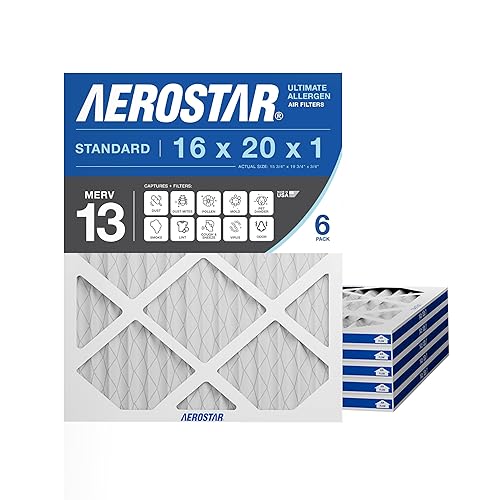 Aerostar Filtro de aire MERV 13 de 16 x 20 x 1, 6 unidades, tamaño real (15.50 x 19.50 x 0.75 pulgadas), HVAC, aire acondicionado y filtro de horno