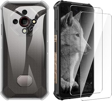 Case for Ulefone Armor X16 Pro with 2 Pack Tempered Glass Screen Protector, Mobile Phone Case Transparent Soft Silicone TPU Protective Bumper Case