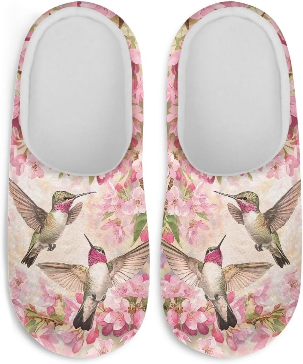 UNICEU Hummingbird Print 3 Pairs Spa Slippers Washable Breathable Shoes Closed Toe Lightweight Slippers for Home SPA