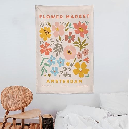 Miniatura 7 de Chordity Tapiz para colgar en la pared, diseño botánico danés de flores, para decoración del hogar, sala de estar, dormitorio universitario, póster