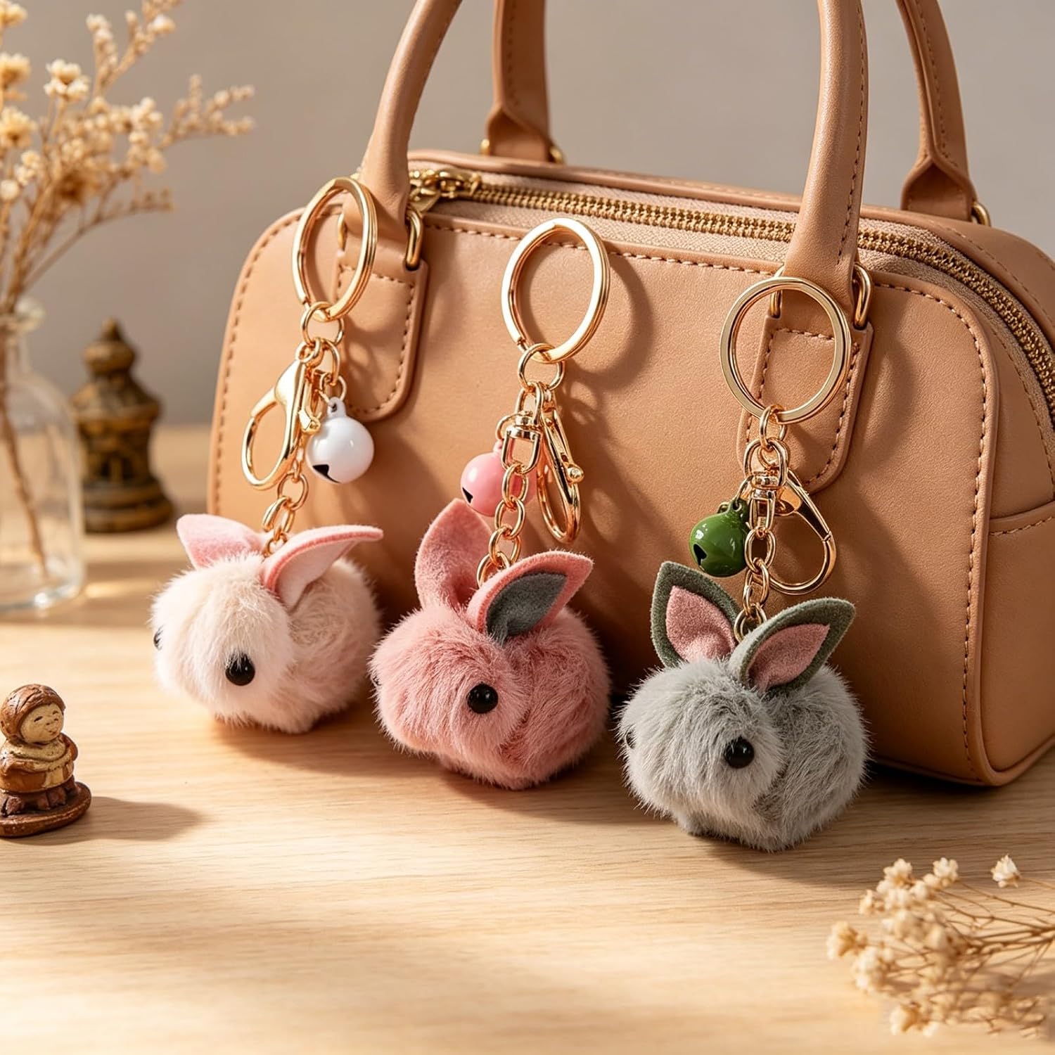 LUOZZY 3 Pcs Bunny Rabbit Keychains Keyring Lovely Bunny Key Chains Easter Birthday Party Favors Gifts (Random Color)