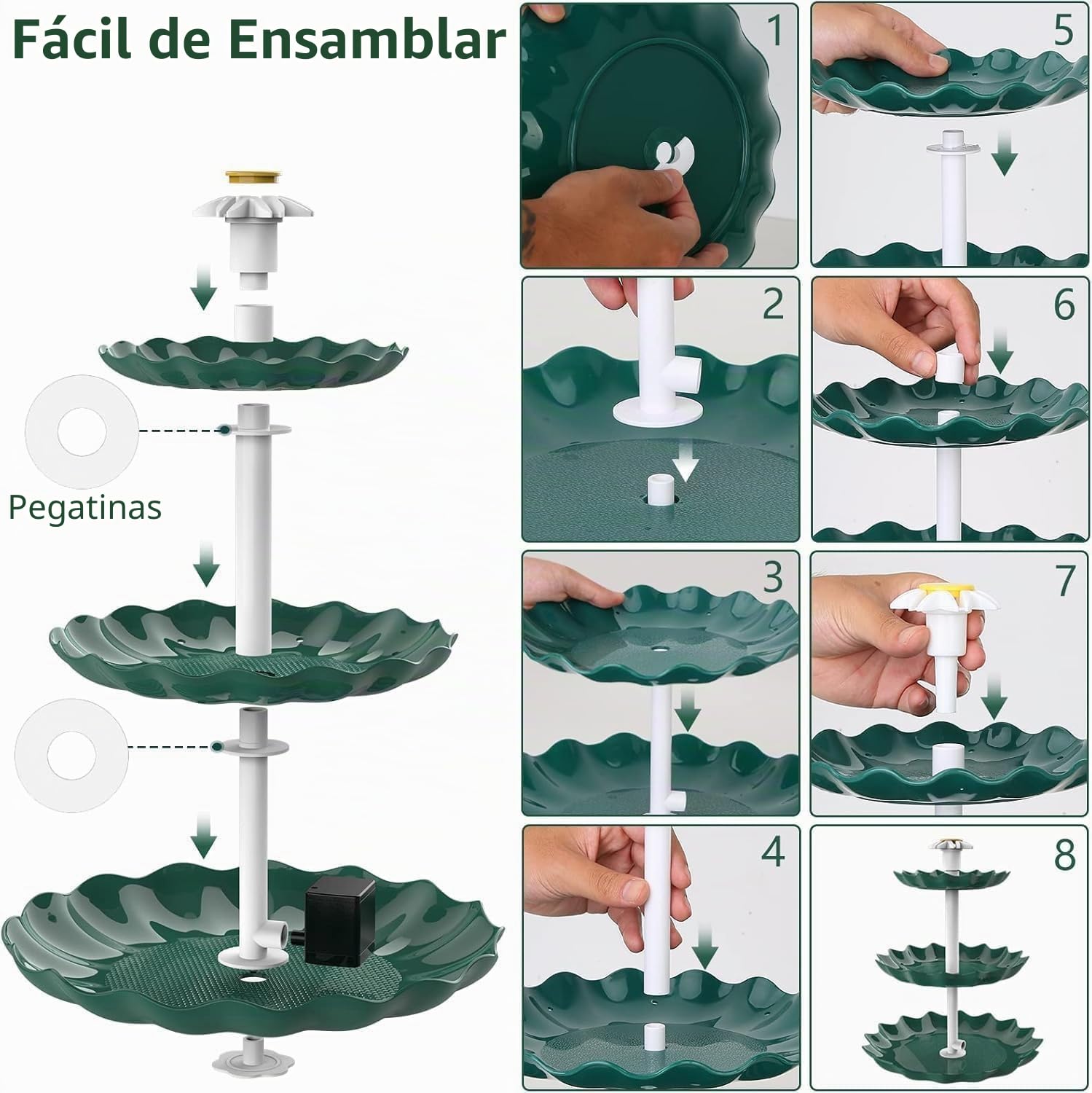 AISITIN Fuente DIY, juegos de bebederos para pájaros con fuente solar de 3,5W, alimentadores para pájaros de 3 niveles para exteriores, bebedero para pájaros y fuente solar desmontable adecuada para
