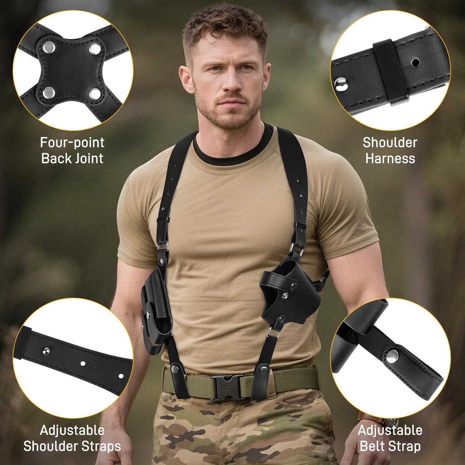 Shoulder Holster for Men Adjustable Leather Shoulder Holster for Concealed Carry Fits 1911 Glock 17/19/23 and Most Pistols Right Hand Vertical Gun Holster with Double Magazine Pouch