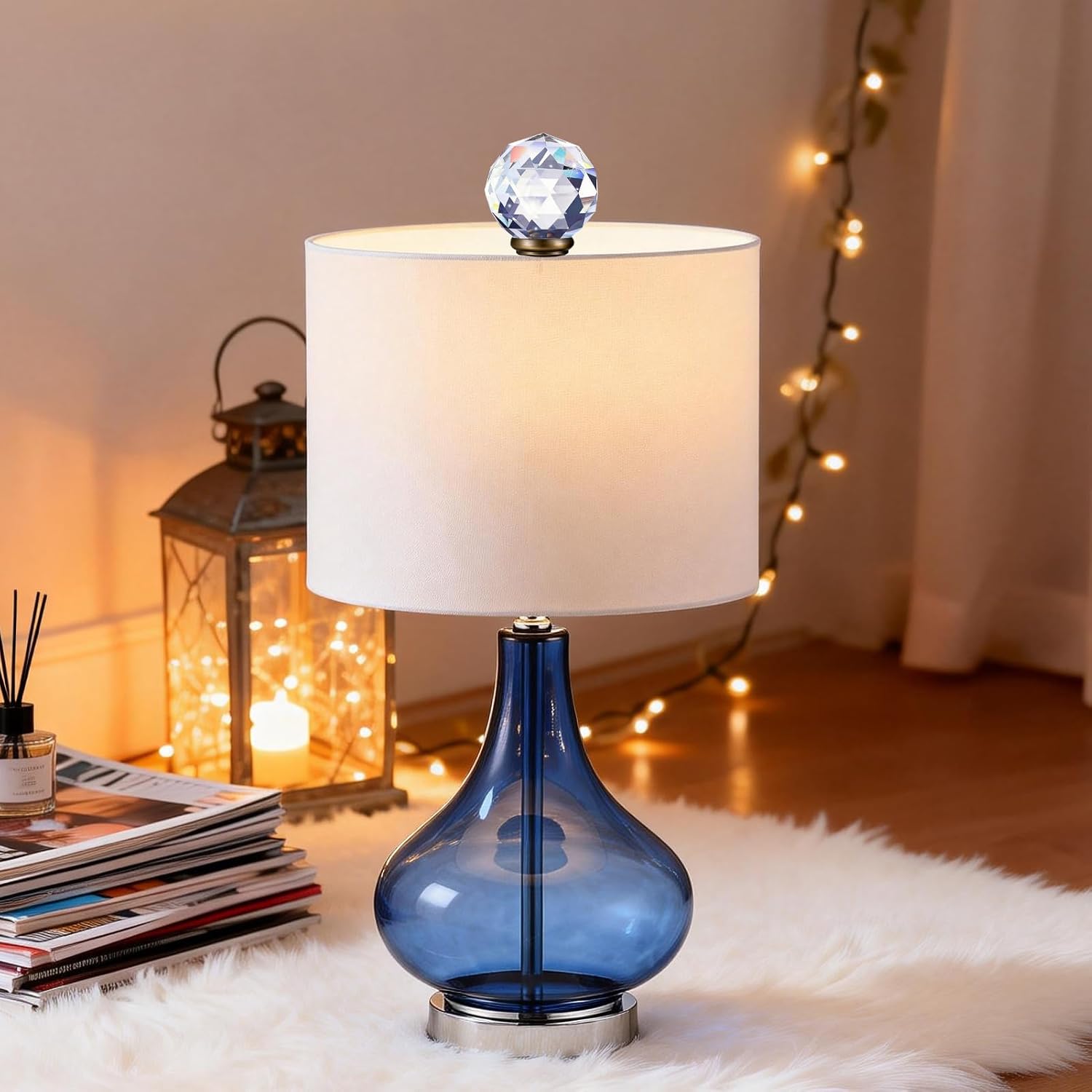 4Pcs Crystal Lamp Finial with 1/4-27 Inch Gold Base Elegant Decorative Lamp Toppers for Home Lighting
