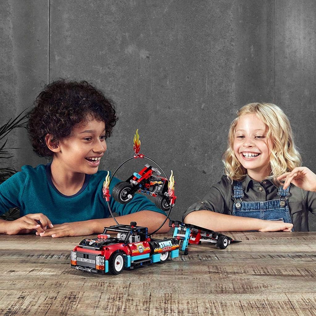 Lego 42106 Technic Stunt Show Truck & Bike Toys Set, 2in1 Model with Pull-Back Motor and Trailer