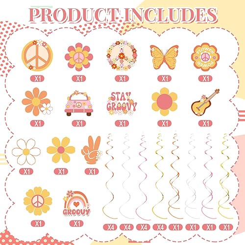 Miniatura 3 de Juego de 35 decoraciones de remolinos colgantes para fiestas temáticas hippie, estilo retro de los años 60, decoración de remolinos de techo para