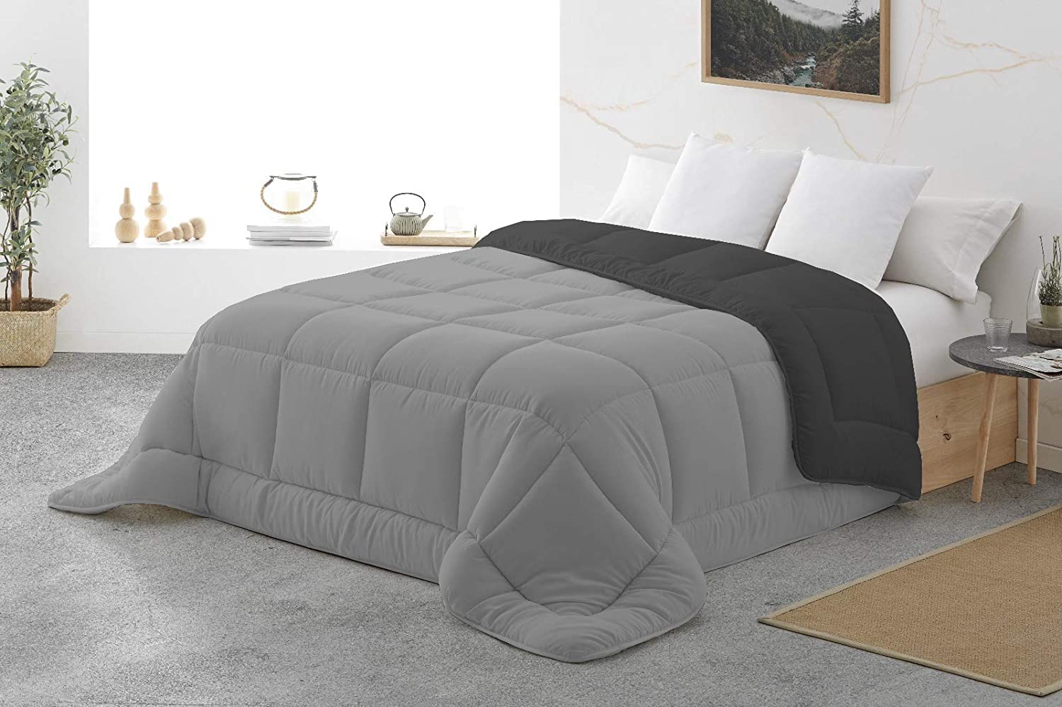 Moscow - Edredón/Relleno Nórdico Reversible (Gris, Cama 90 y 105 (180_x_260_cm))
