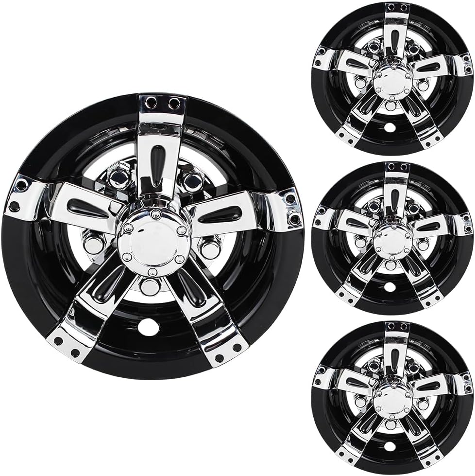 8 inch Center Caps Wheel Covers 4pcs Chrome and Black Compatible with Golf Cart EZGO Club Car Yamaha Wheels and Tires Hubcaps (Not fit EZGO RXV carts)