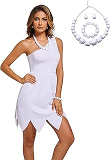 Wilma Flintstone Costume Adult Family Couples Halloween Costumes Dress One Shoulder Outfit White