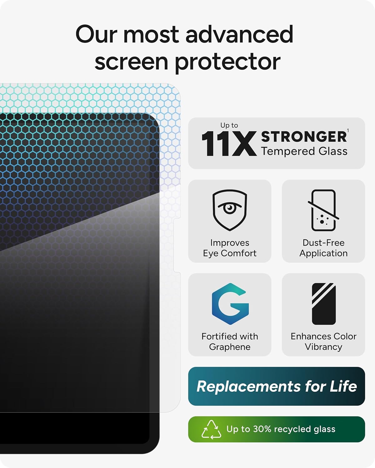 ZAGG XTR4 Screen Protector for iPad Pro 13" (M5)/ Pro 13" (M4) - 11X Stronger Tempered Glass, Blue Light Filter, Anti-Reflective, Ultra Smooth, Easy Install, Recycled Materials