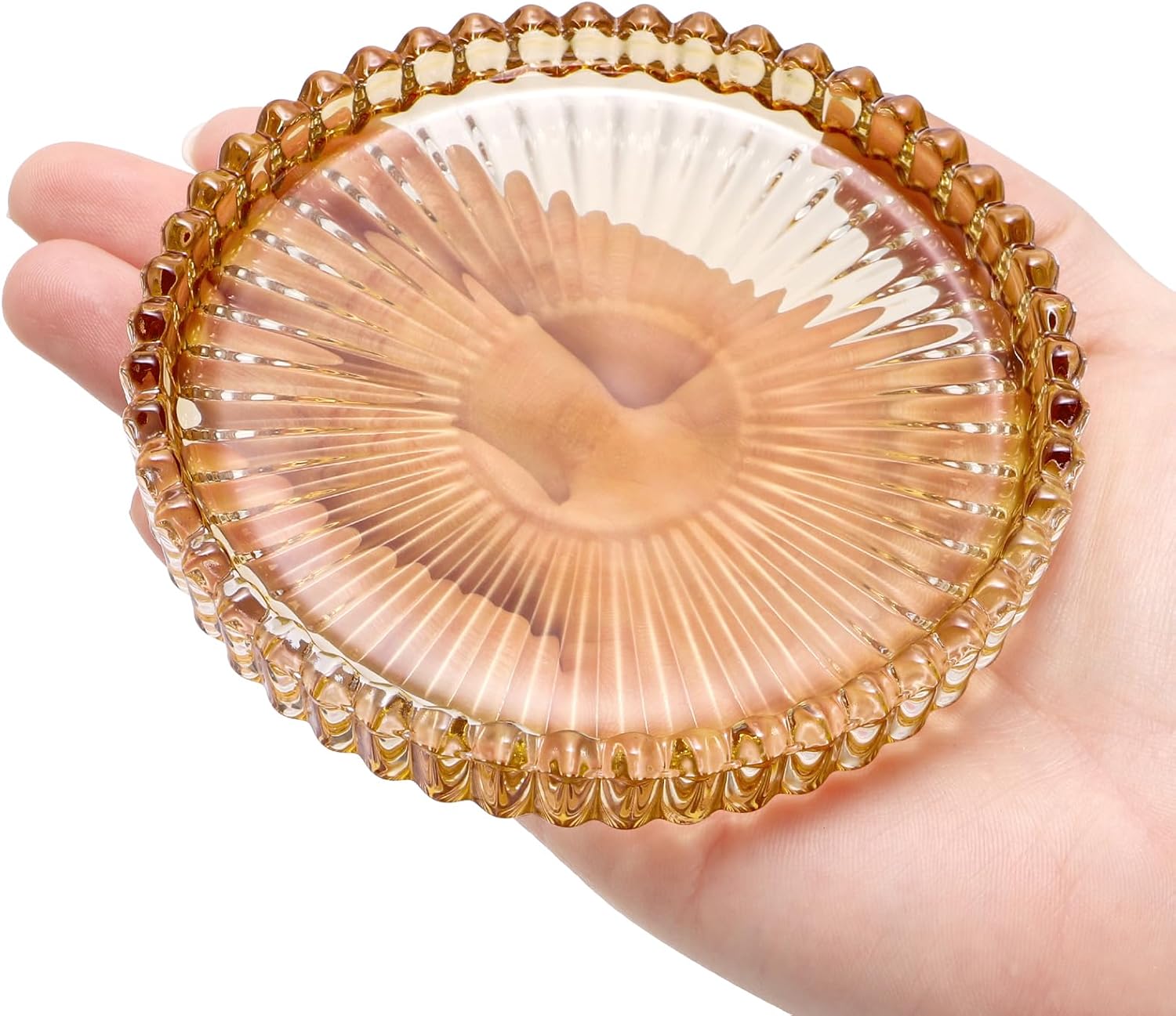 Elsjoy 8 Pack 4 Inch Glass Coasters for Drinks, Amber Tone Modern Clear Coaster Set, Round Crystal Glass Pillar Candle Holder Plates for Table Centerpieces, Home Decor - Image 3