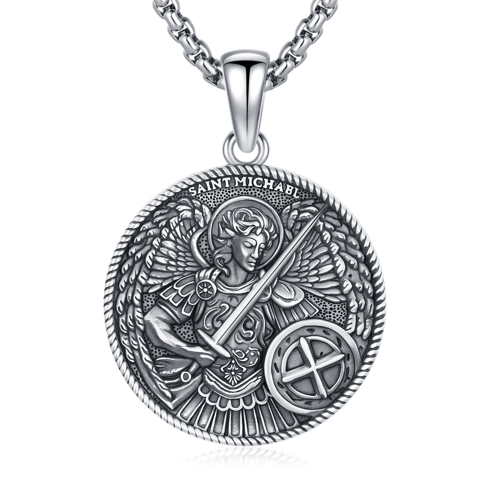 Brisskaari 925 Sterling Silver Patron Saint Amulet Necklace for Men Women Religious Catholic Jewelry Gifts for Him Her