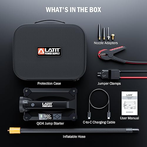 Miniatura 7 de LATIT Arrancador portátil con compresor de aire, batería de arranque de coche de 150 PSI para motores de 12 V (todo gasolina12L diesel), caja de