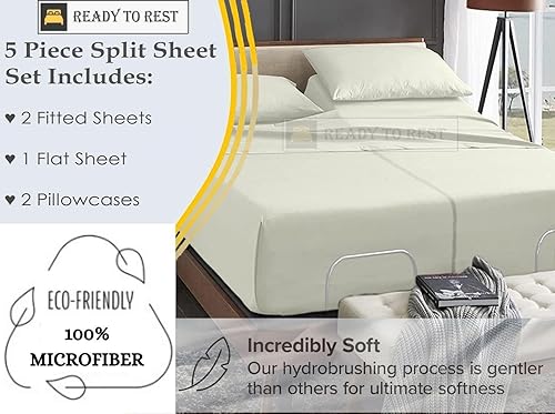 Miniatura 4 de Sábanas Split King - Sábanas ajustables divididas de 5 piezas tamaño King dividido para cama con números de sueño, sábanas de microfibra ultrasuave