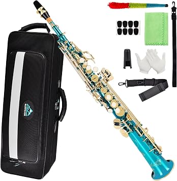 EASTROCK Bb Straight Soprano Saxophone Lake Blue for Beginners Students