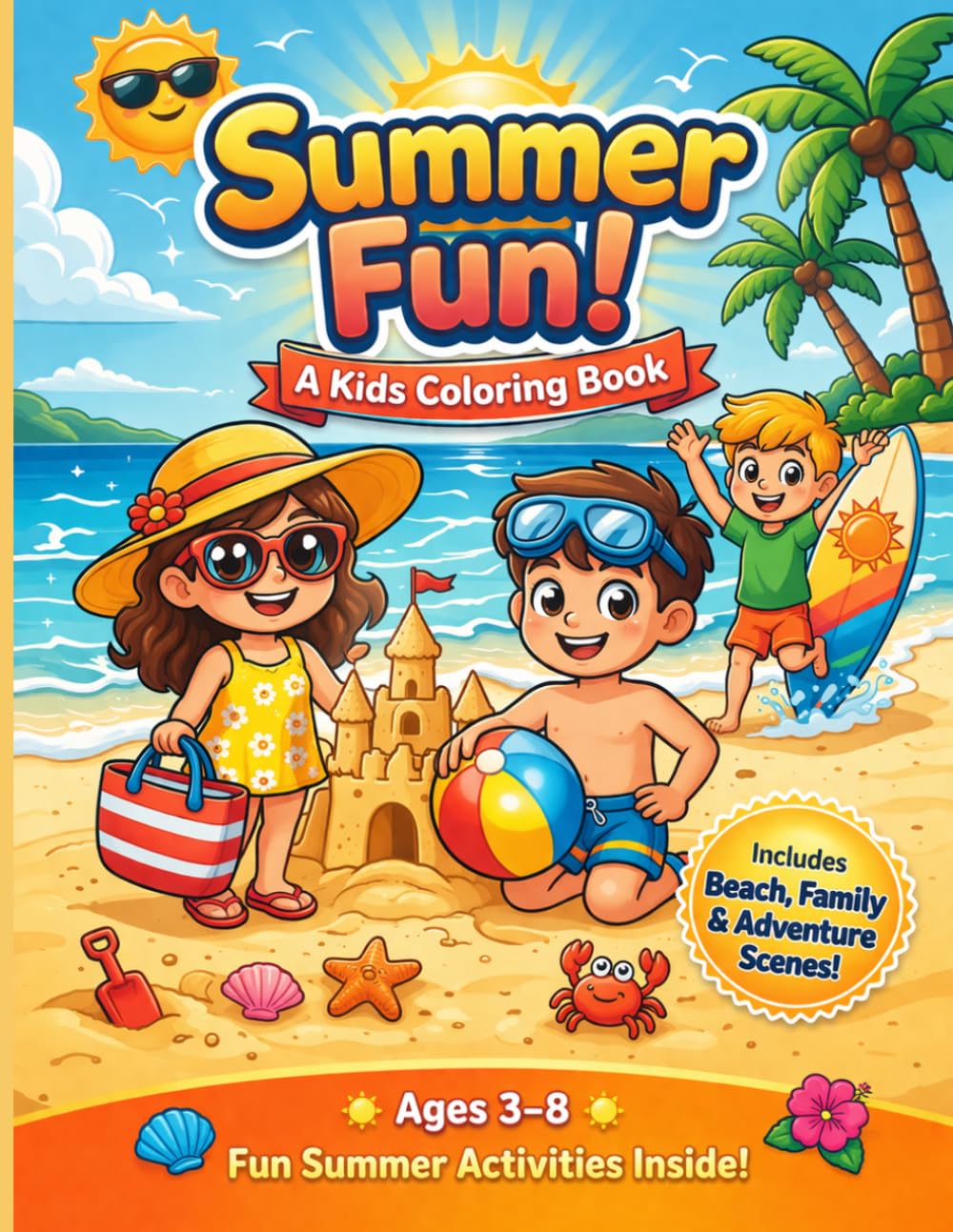 Summer Fun Coloring Book: A Kids Coloring Book with Beach, Family & Adventure Scenes