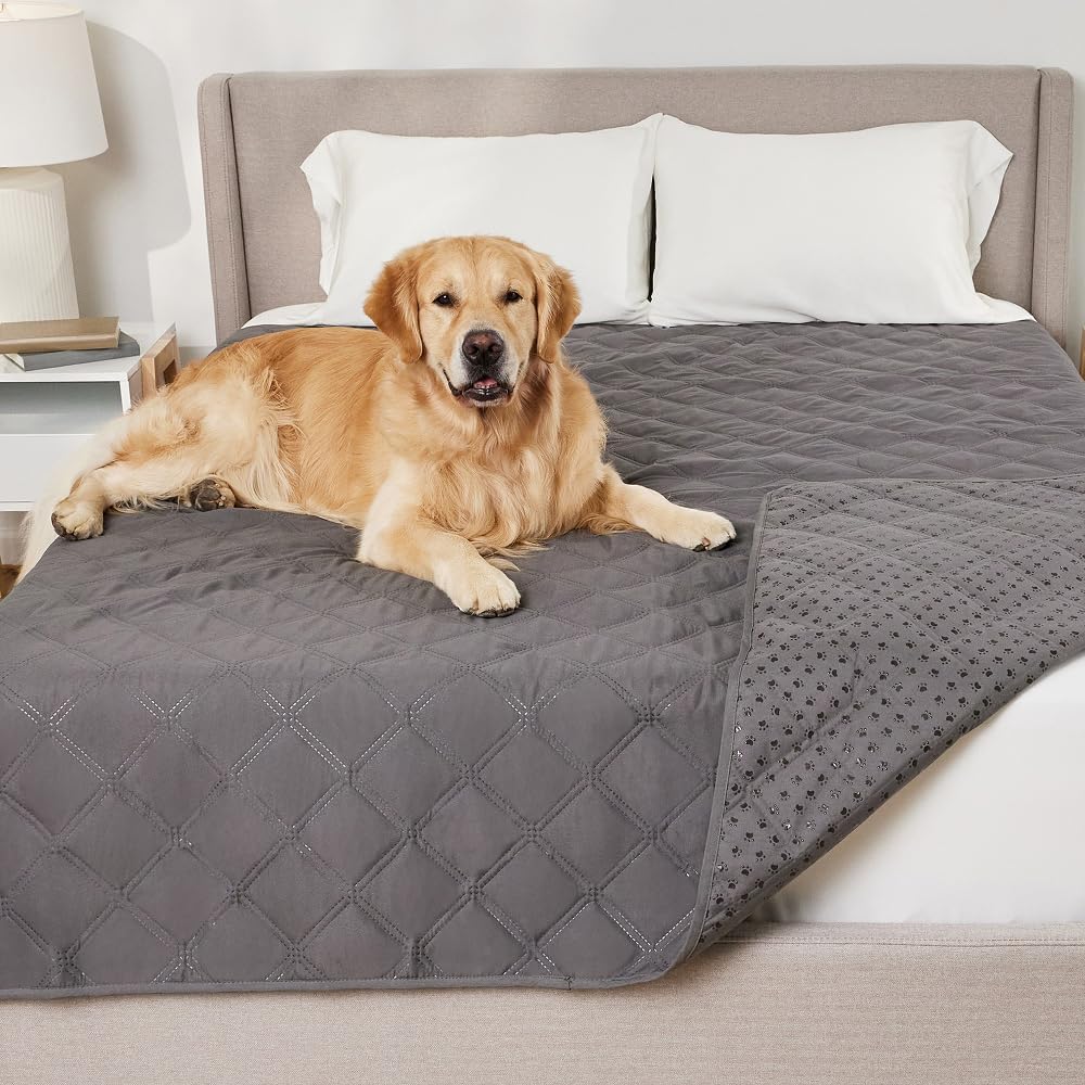 GORILLA GRIP Waterproof Bed Cover for Dogs, 82x82, Gripped Slip Resistant Backing, Leak Proof Washable Dog Blanket Covers Sofa, Couch, Sectional, Crate, Car, RV Seats, Pet Puppy Essentials, Charcoal