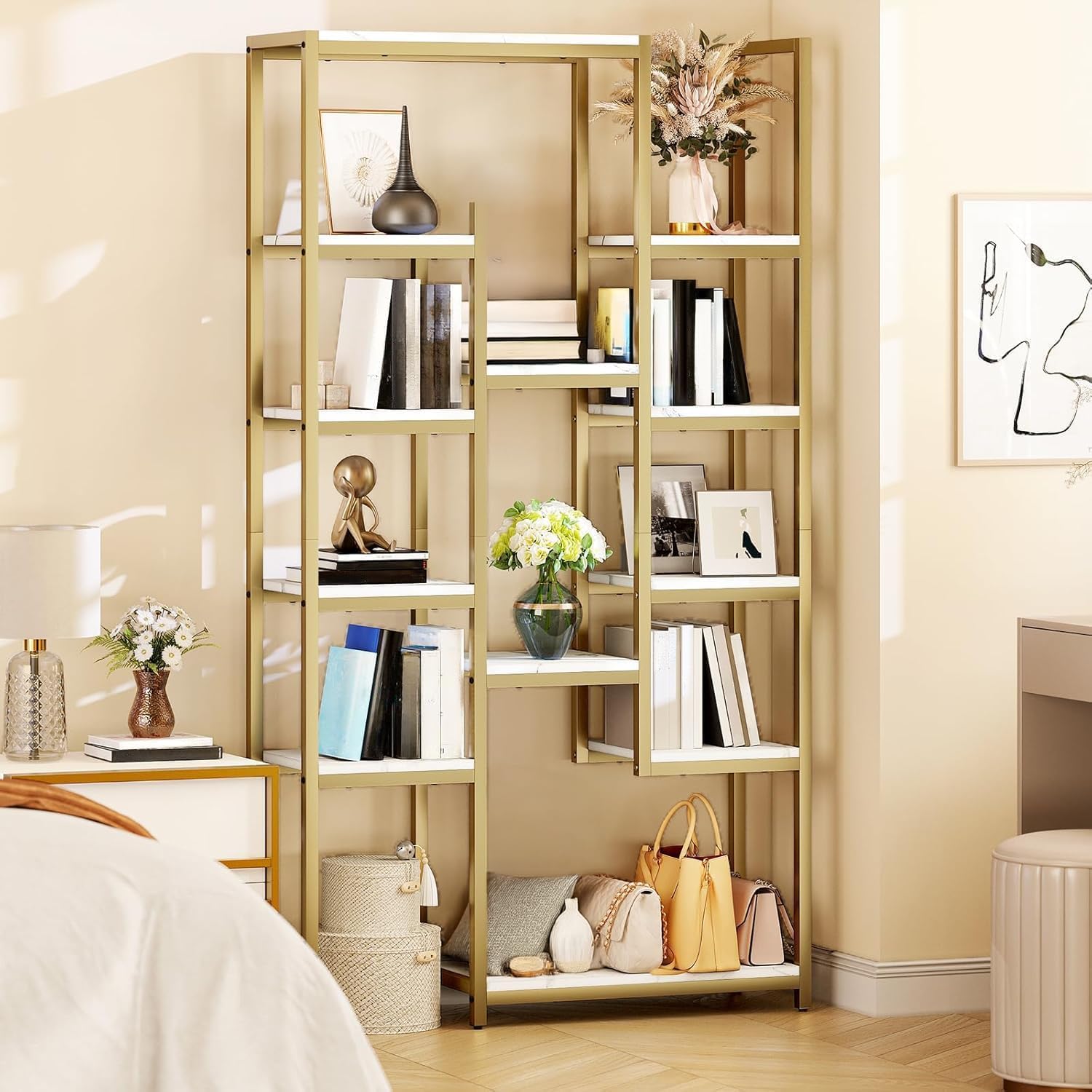 VIVIE - Libreria Autoportante - 8 Ripiani Inclinati - 50x25x142 Cm Porta Libri 62281864