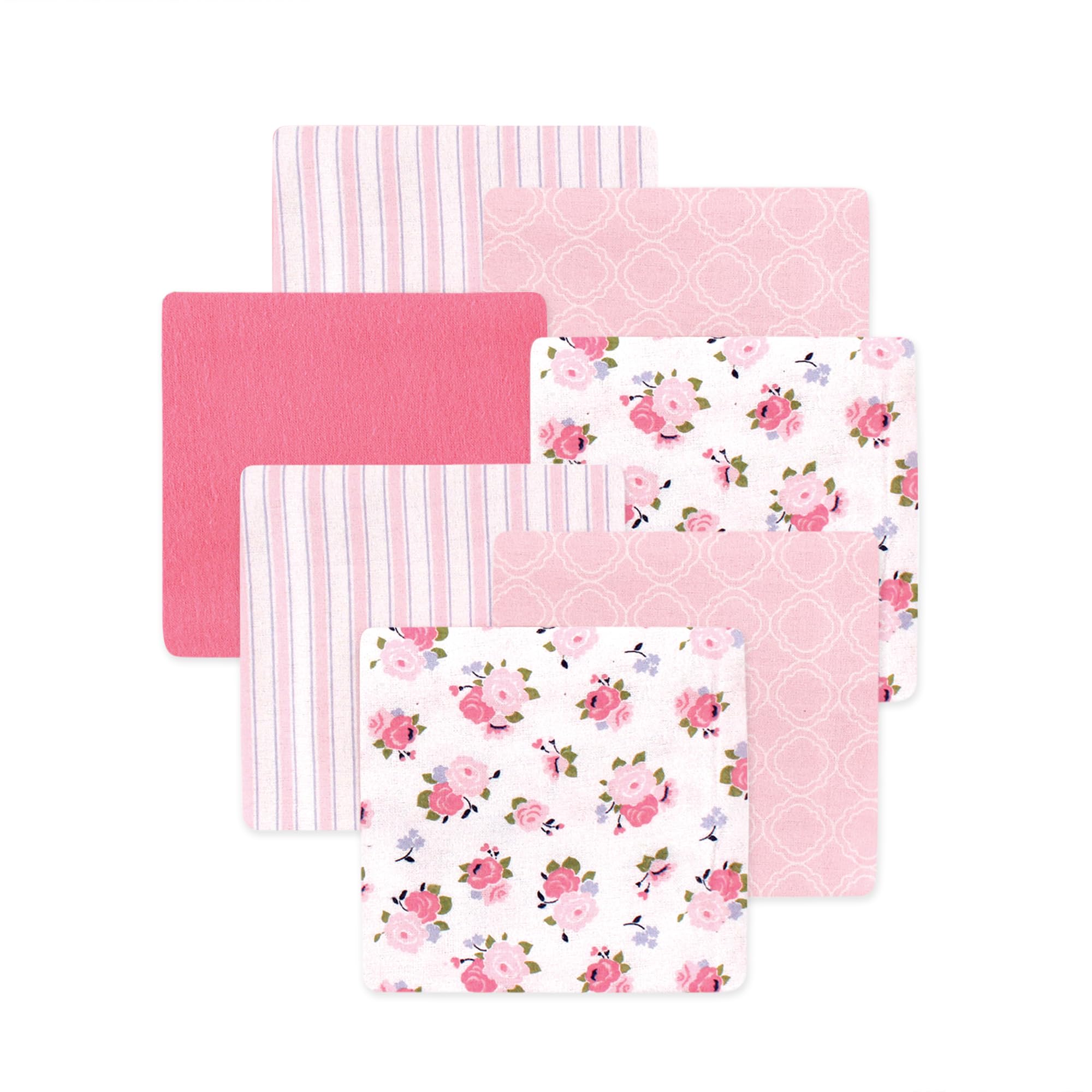 Little Treasure Luvable Friends Cotton Poly Flannel Receiving Blankets Multipack, Pink Garden, 30x30 inches
