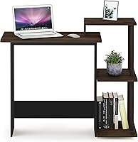 Vista 78 de Furinno - Escritorio compacto para computadora con estantes, Tablero de partículas, Marrón oscuro