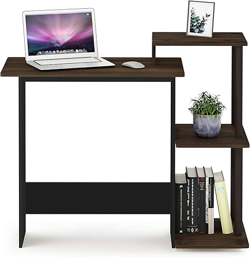 Miniatura 78 de Furinno - Escritorio compacto para computadora con estantes, Tablero de partículas, Roble francés gris/negro. Roble