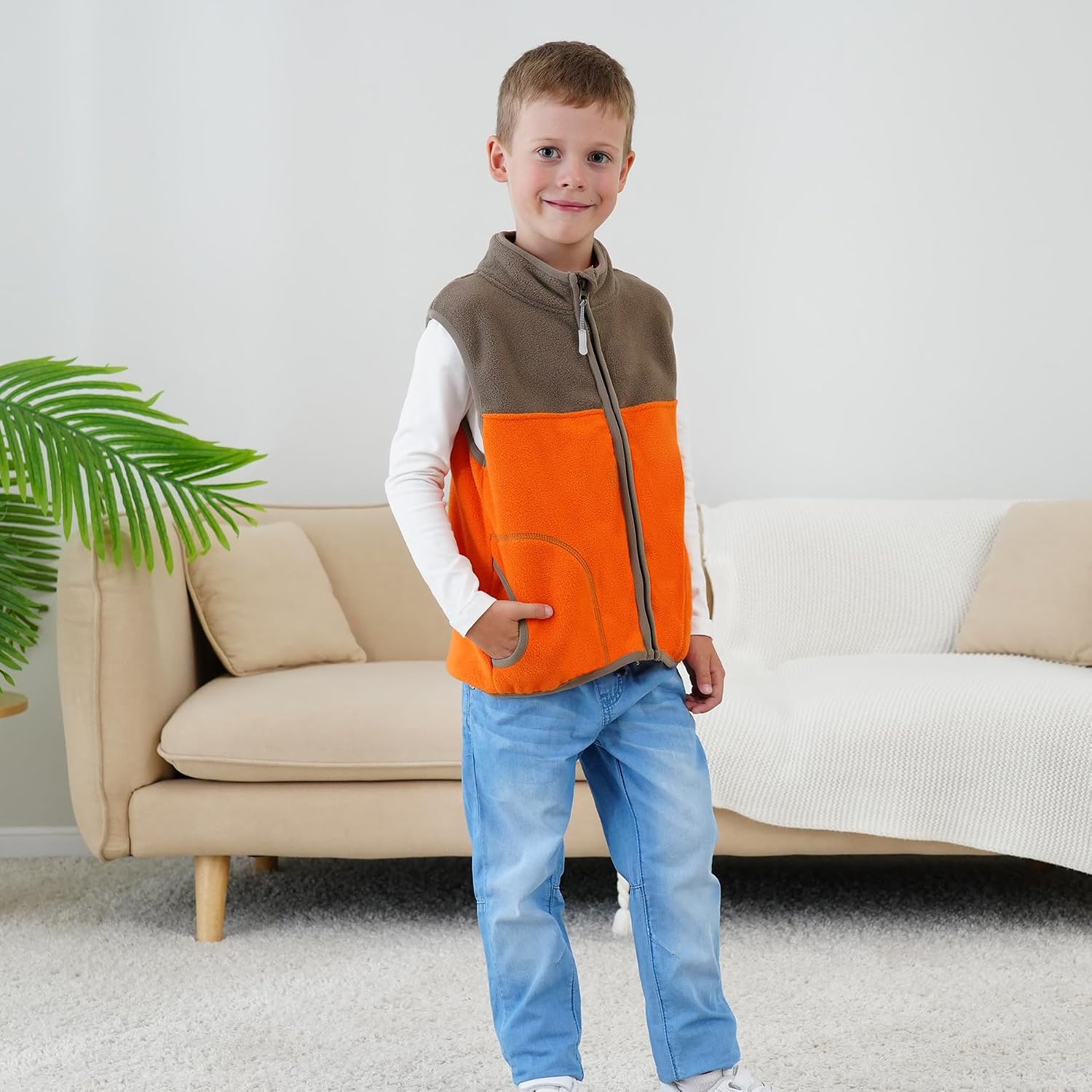 Boys Full Zip Polar Fleece Vest Sleeveless Outwear Warm Jacket with Pockets