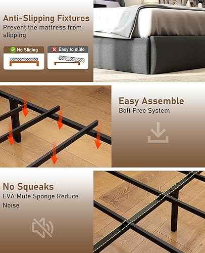 Miniatura 6 de SADENICEL Base de cama Queen con cabecera de almacenamiento y 2 cajones, plataforma de base de cama de metal tamaño Queen con luz LED, estación de