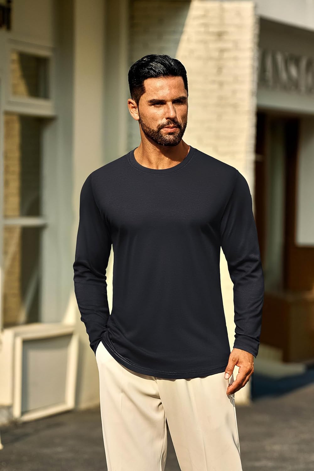 Cotrasen Mens Long Sleeve Tee Shirts Cotton Crew Neck Moisture Wicking Soft Casual Basic T-Shirts - Image 8