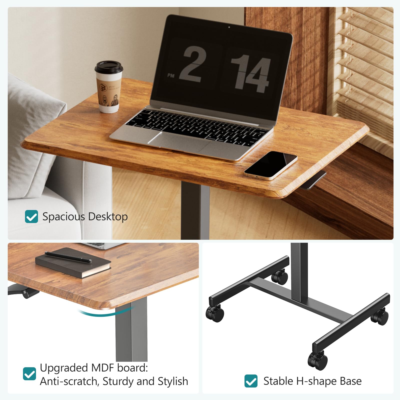 NEWBULIG Rolling Desk Adjustable Height Adjustable Small Standing Desks with Wheels Rolling Cart Laptop Portable Table Mobile Teacher — view 6