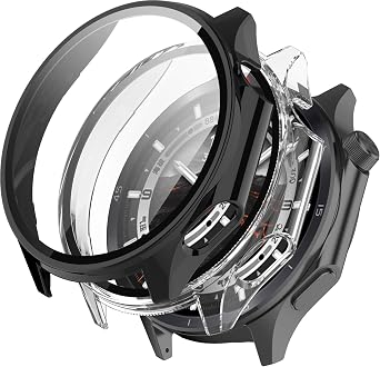 KZIOACSH Case with Tempered Glass for OnePlus Watch 3 47mm/Oppo Watch X2, 2 Pack All Around Hard PC Protective Case Ultra-Thin Anti-Scratch Shockproof Overall Screen Protector Tough Shell,Black+Clear